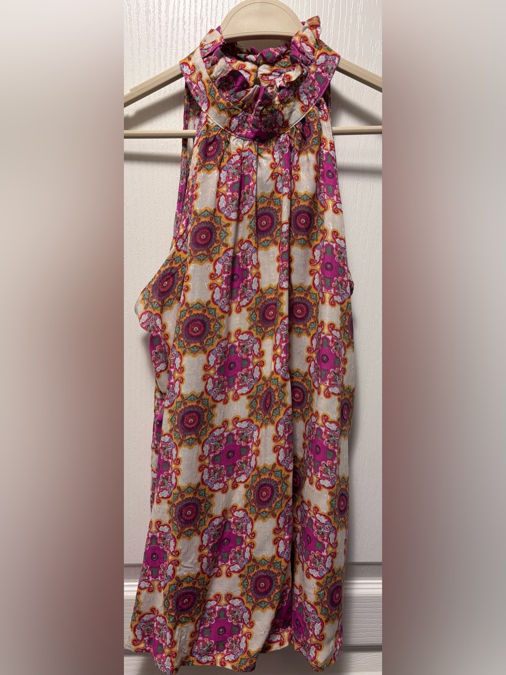 Christian Siriano Halter Top boho patterned print size M ruffled neck flowy